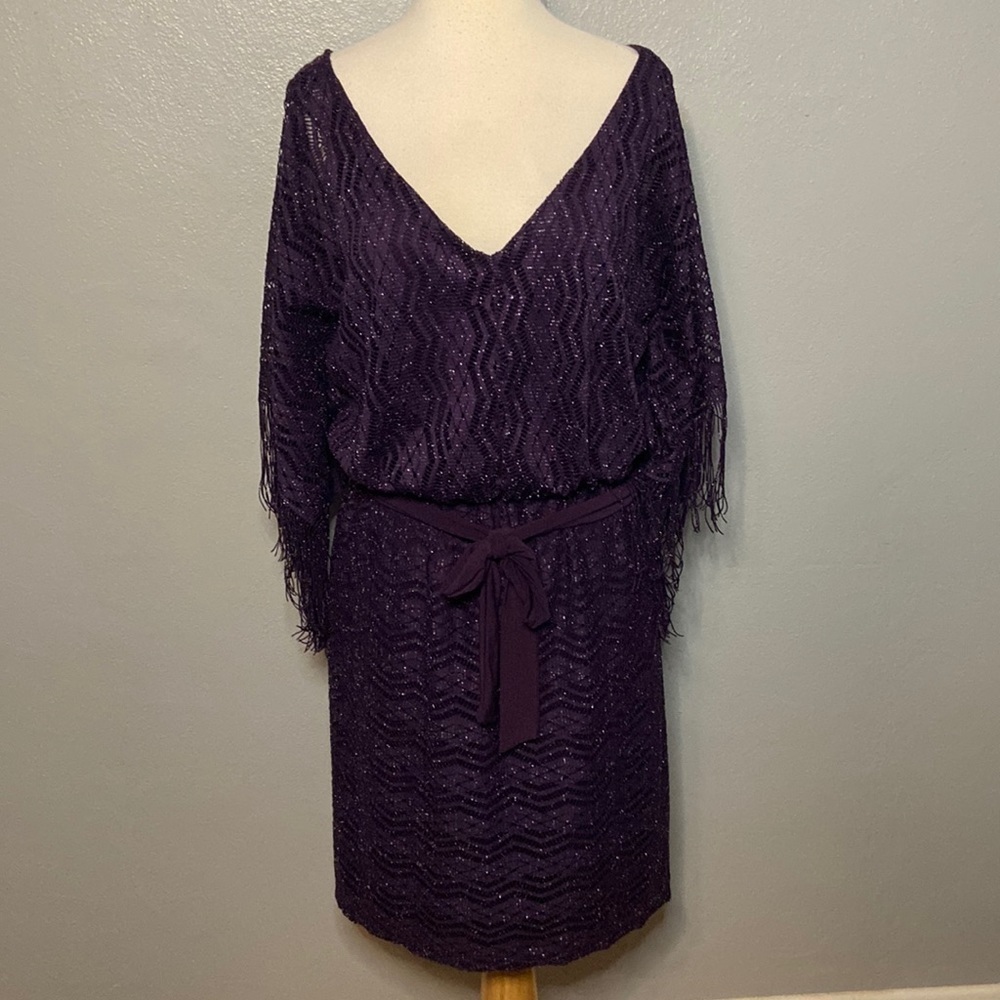 Soho Apparel LTD Purple Metallic Dress Fringe Sleeves M